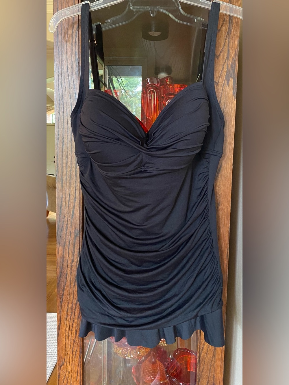 La Blanca Black Swimsuit Ruched One-Piece Flounced Hem 16
